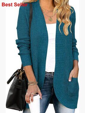 Long Sleeve Open Front Cardigan Chunky Knit Draped Sweater
